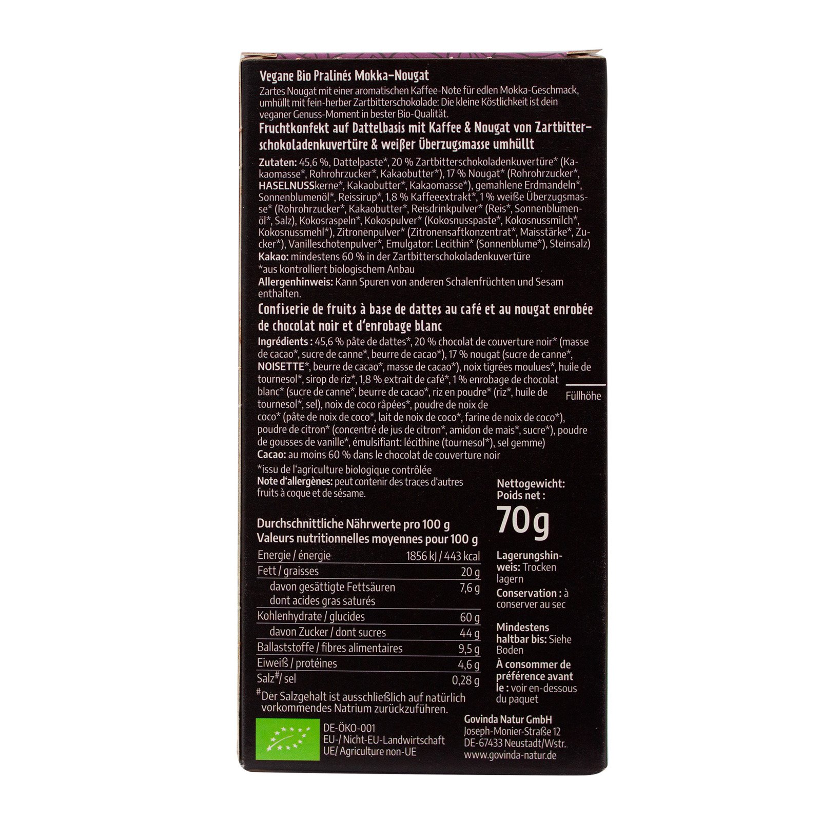 Govinda Dattel Mokka Nougat Pralinés