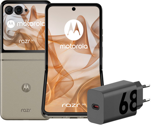 Motorola Razr 50 256GB Beige 5G + Motorola Oplader 30W Zwart + Usb C Kabel 1m Zwart