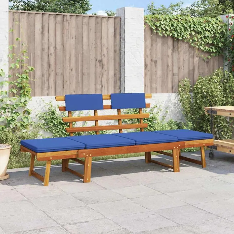 vidaXL - Tuinbank - Blauw - Acaciahout - 190 cm - 2-in-1 - Met kussen