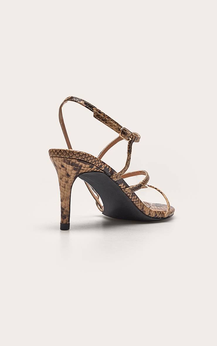Snake Print Sandale À Talon Bout Rond À Brides Imprimé Synthétique Marron