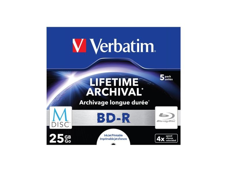 Verbatim BD-R M-Disc 25 GB, Jewelcase (5 Stück) BD-R-Rohlinge zur langfristigen Datenspeicherung