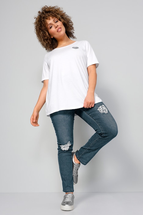 Jeans, Slim Fit, destroyed mit Pailletten, 5-Pocket