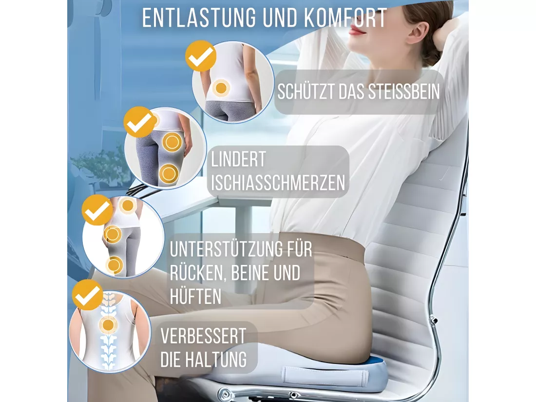 Coussin de Siège Ergonomique en Mousse a Mémoire de Forme - 45x37x9 - INPHYSIO