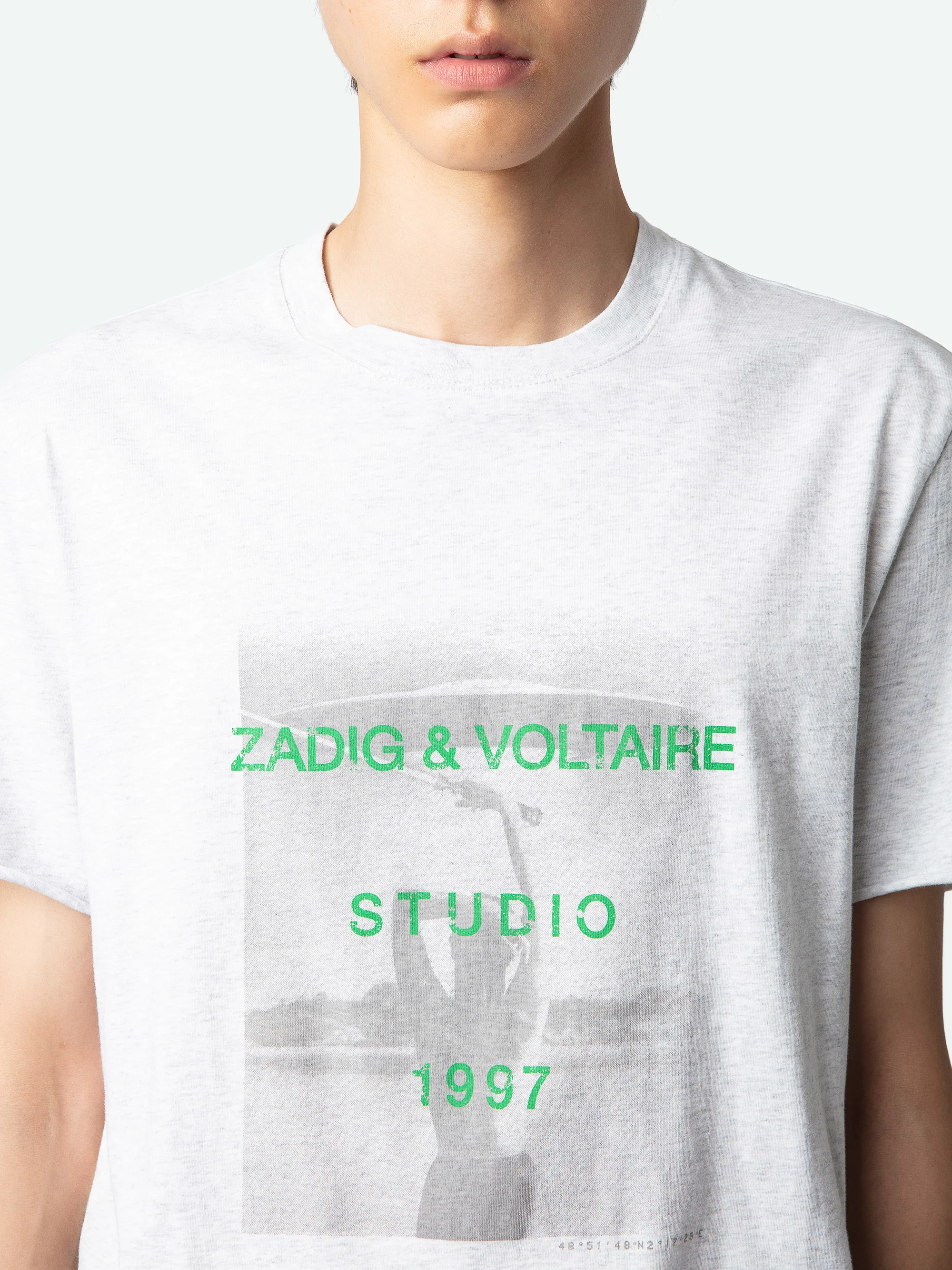 TED - Tee-shirt col rond droit en coton bio imprimé | Gris