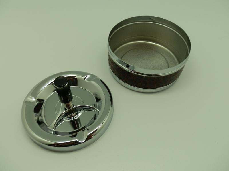 Dameco Aschenbecher mit Schleuderdeckel, Braun/Silber Drehascher aus Metall
