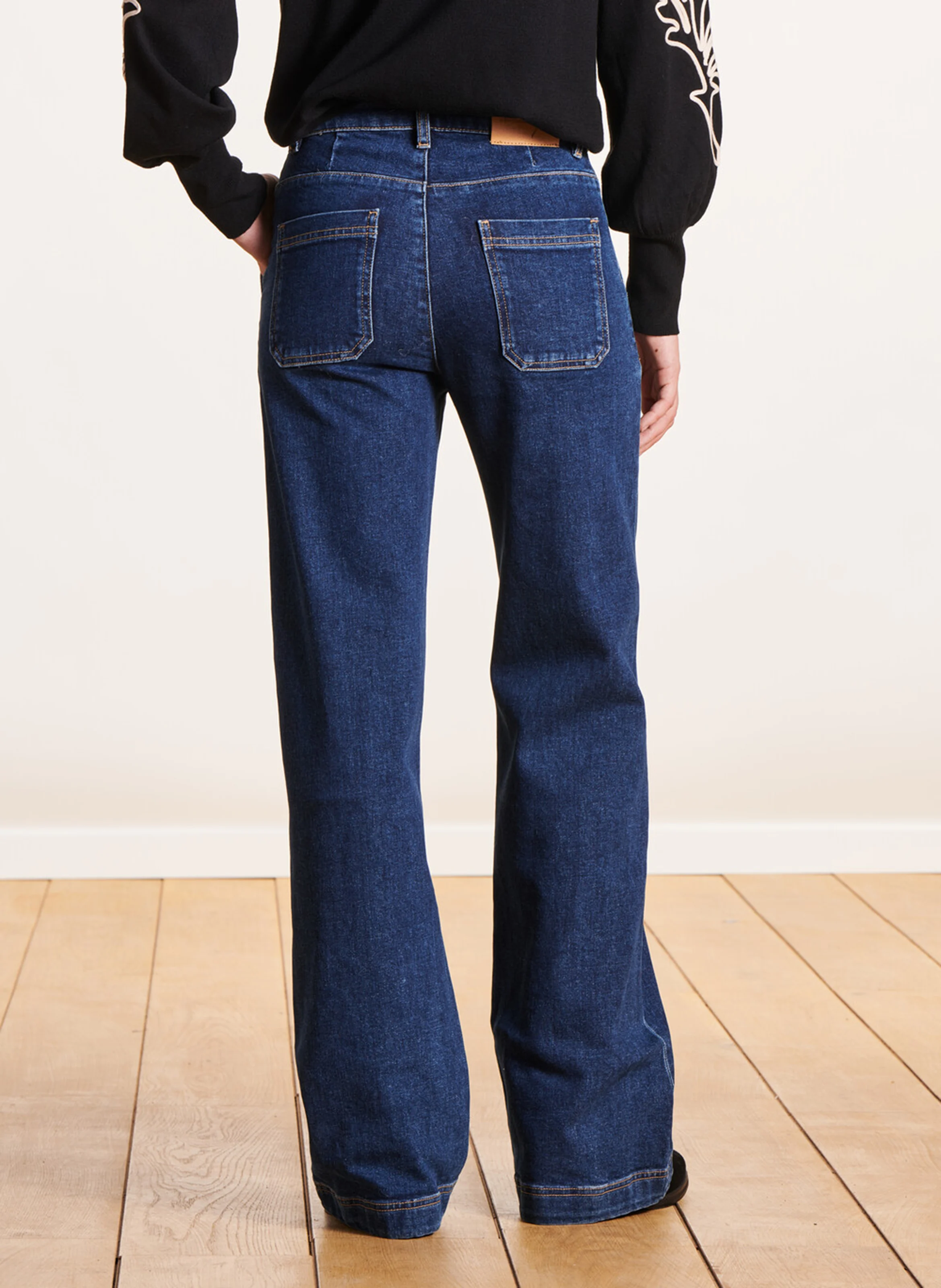 Jean large taille haute en coton bio mélangé | Bleu