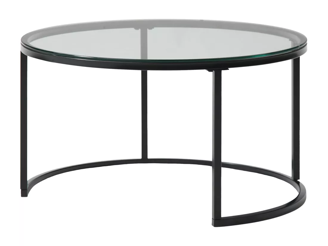 Tables basses gigognes placage chêne, verre trempé et métal noir - Transparent et Naturel - REMINA de Pascal Morabito