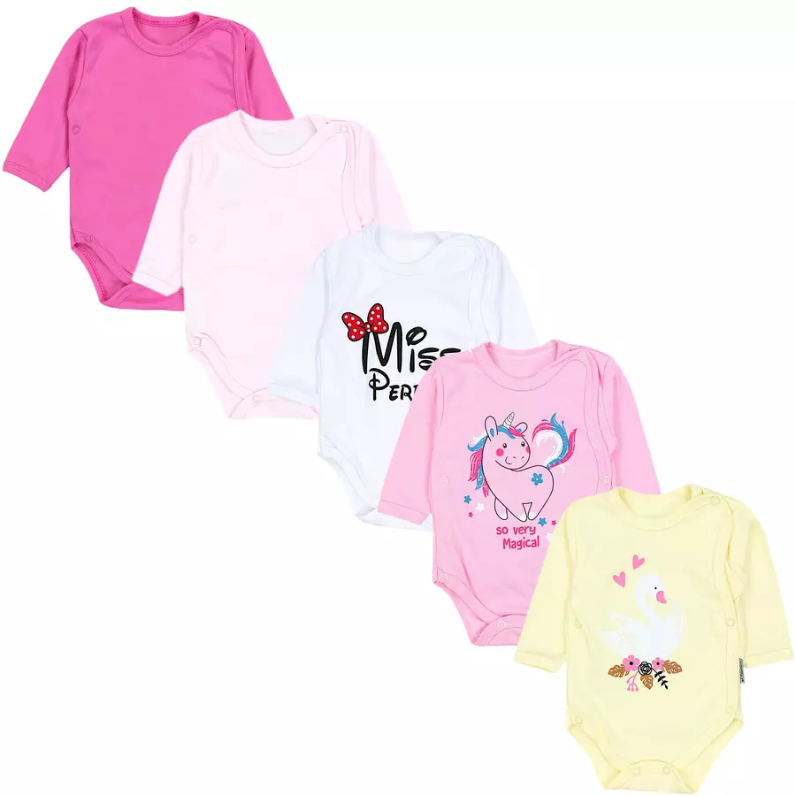 TupTam Baby Langarm Wickelbody im 5er Set gelbweiß