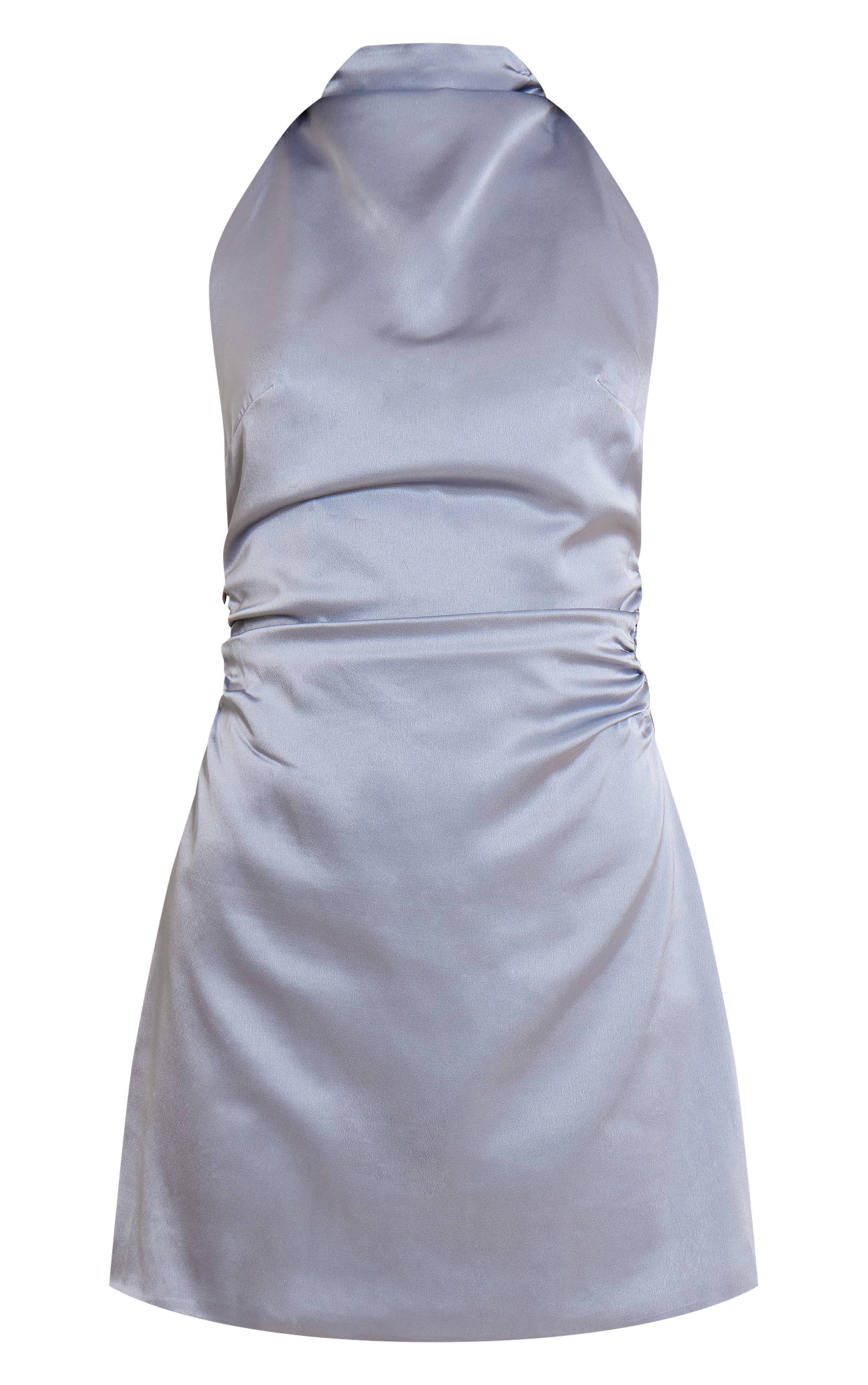 Bleu Robe Courte En Satin Avec Découpes