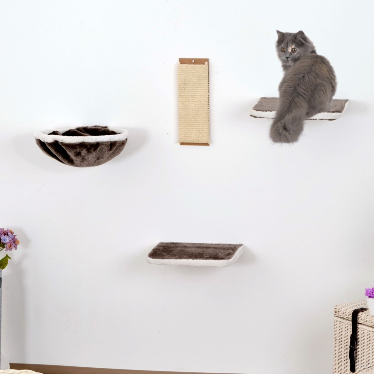 Rohrschneider ® Katzen-Kletterwand 4-teilig grau