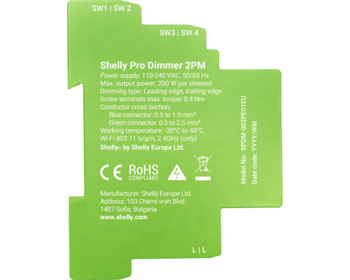 Shelly Pro Dimmer 2PM 2 kanalen Meterfunctie WLAN LAN Bluetooth DIN-rail slimme dimmer