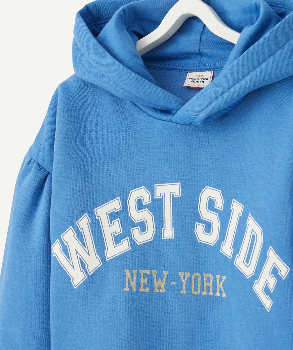 SWEAT À CAPUCHE FILLE EN FIBRES RECYCLÉES BLEU THÈME WEST SIDE