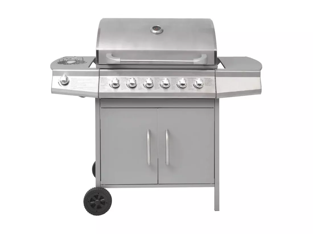 Barbecue à gaz 6 + 1 zone de cuisson Argenté