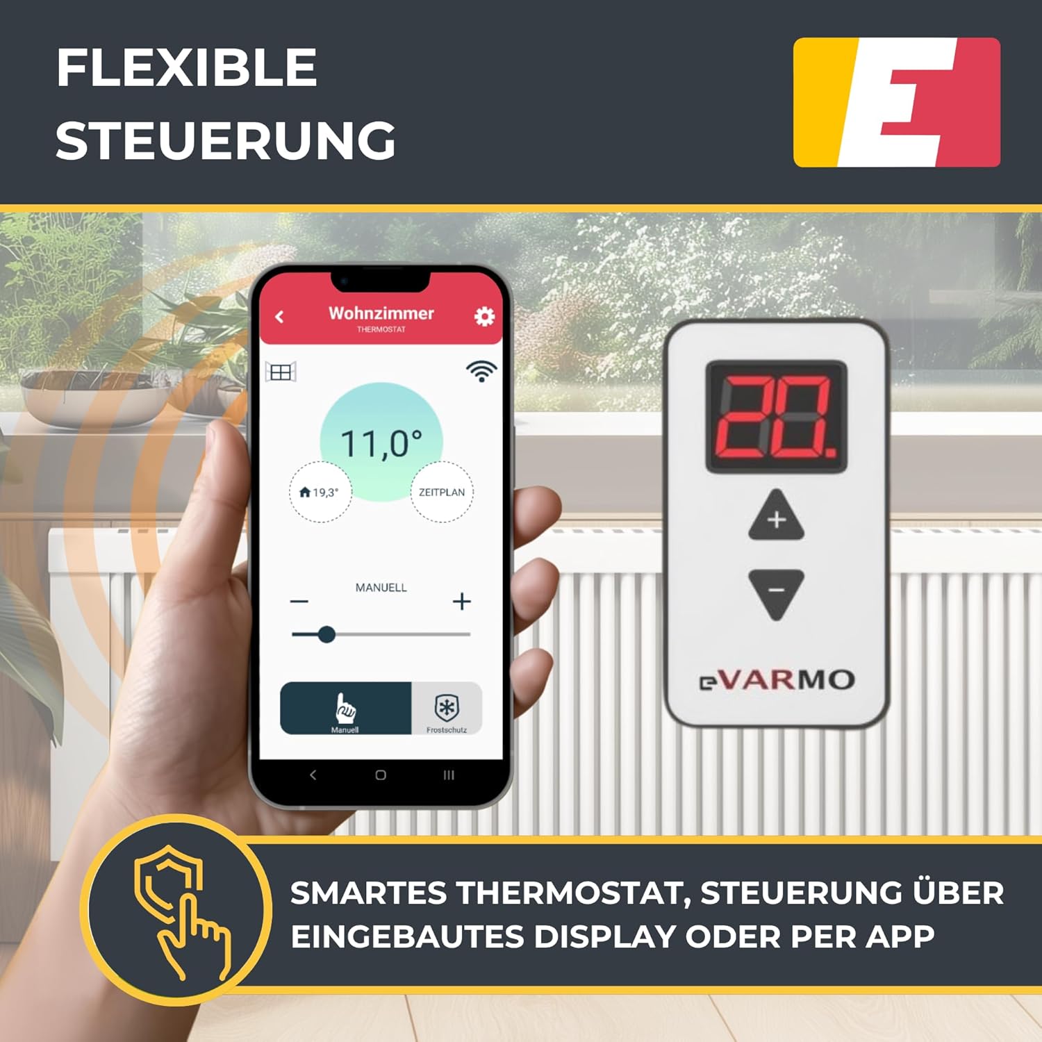 Areo Direct Base 800 W Elektroheizung – Elektrische Flächenspeicherheizung mit Schamottkern – Digitale Thermostatsteuerung mit App – WLAN-fähiger Heizkörper zur Wandmontage