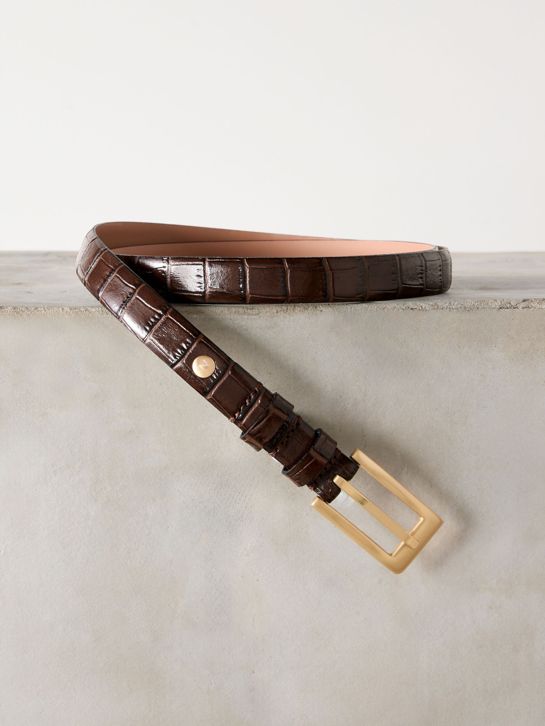 Chocoladebruin - N. Premium riem van Italiaans leer met krokodilleneffect-look