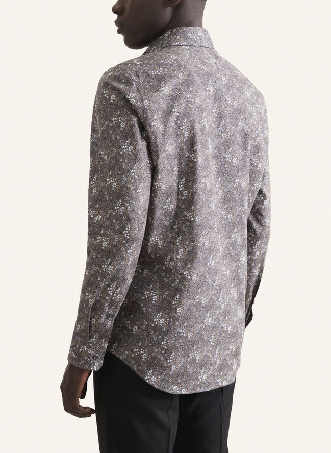 Seidensticker Business Shirt Slim Long sleeve Kent-Collar Print Grey