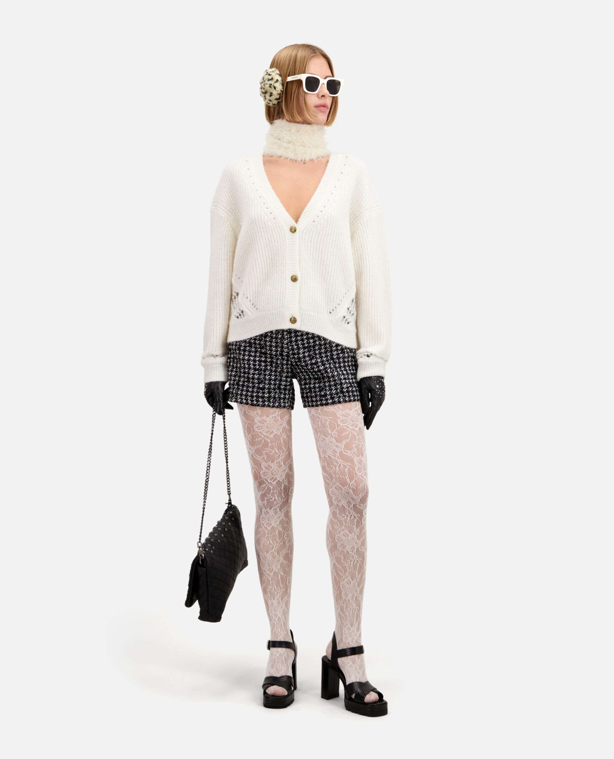 Ecru wool-blend cardigan