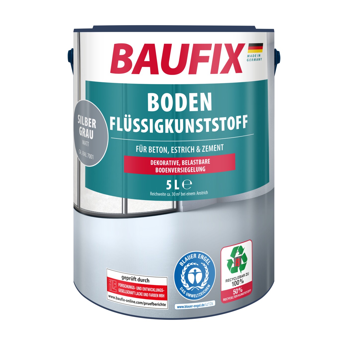 BAUFIX Boden-Flüssigkunststoff silbergrau matt, 5 Liter, Beton- und Bodenfarbe