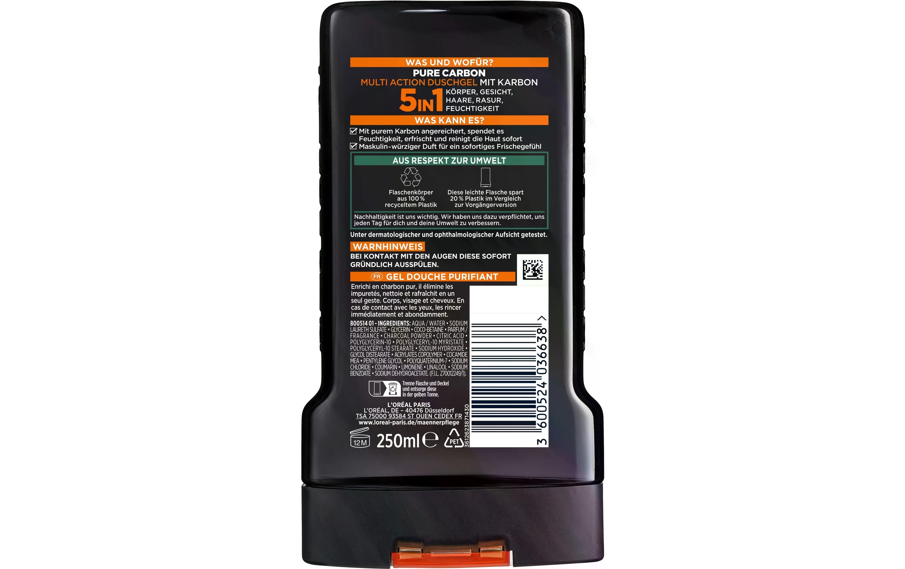 Duschgel Carbon Clean 250 ml5in1 Waschgel speziell für Männer reinigt intensiv und ist zur Rasur geeignet