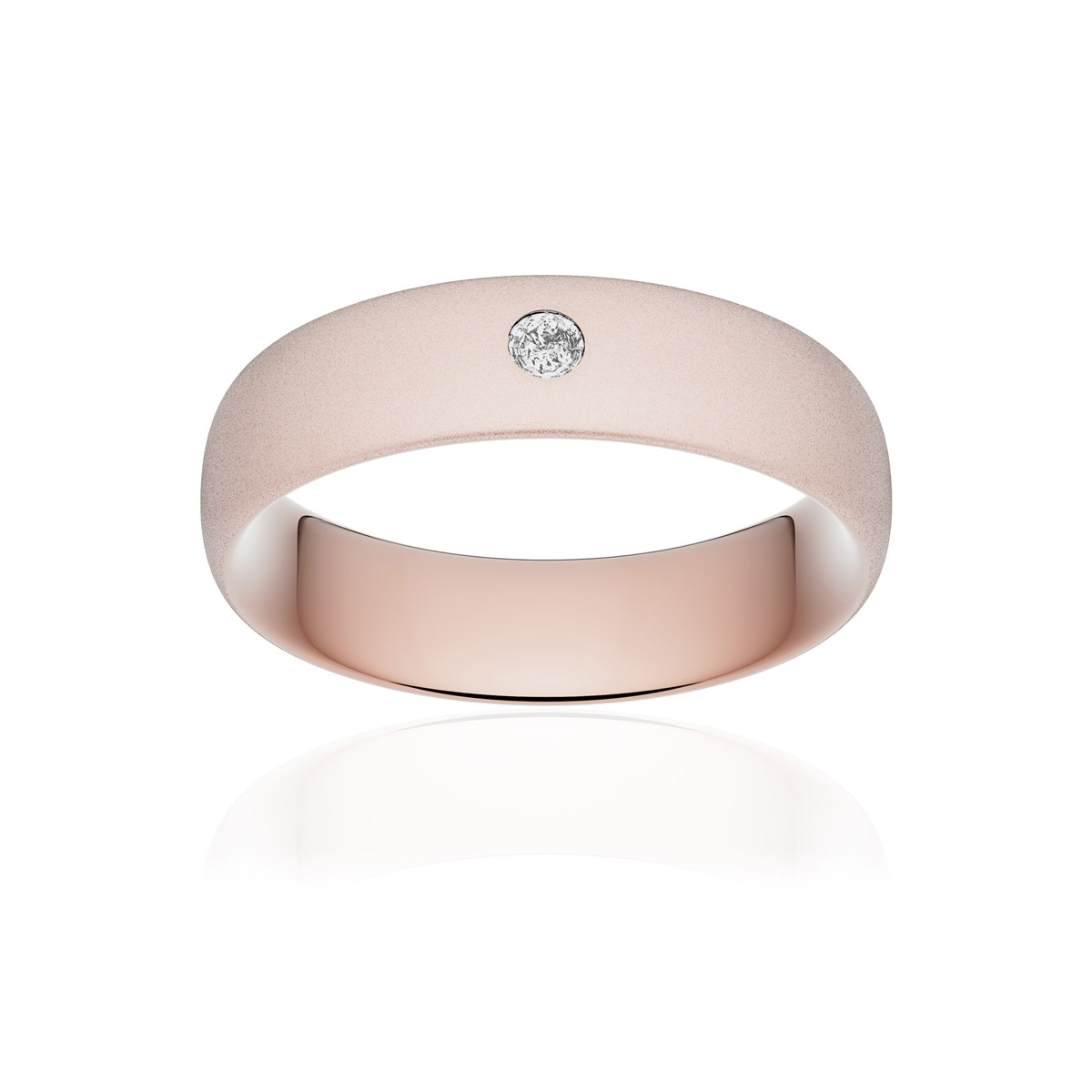 Alliance or 375 rose sablé ruban confort 6mm diamant brillant
