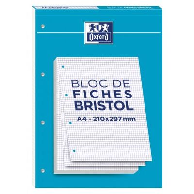 Oxford - Pack de 30 Fiches Bristol - A4 - petits carreaux - perforées - blanc