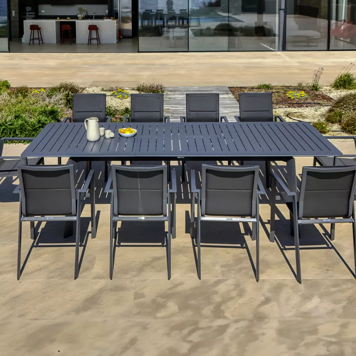 Table de jardin extensible en aluminium 10 places (286 x 100 cm) Portofino Gris anthracite