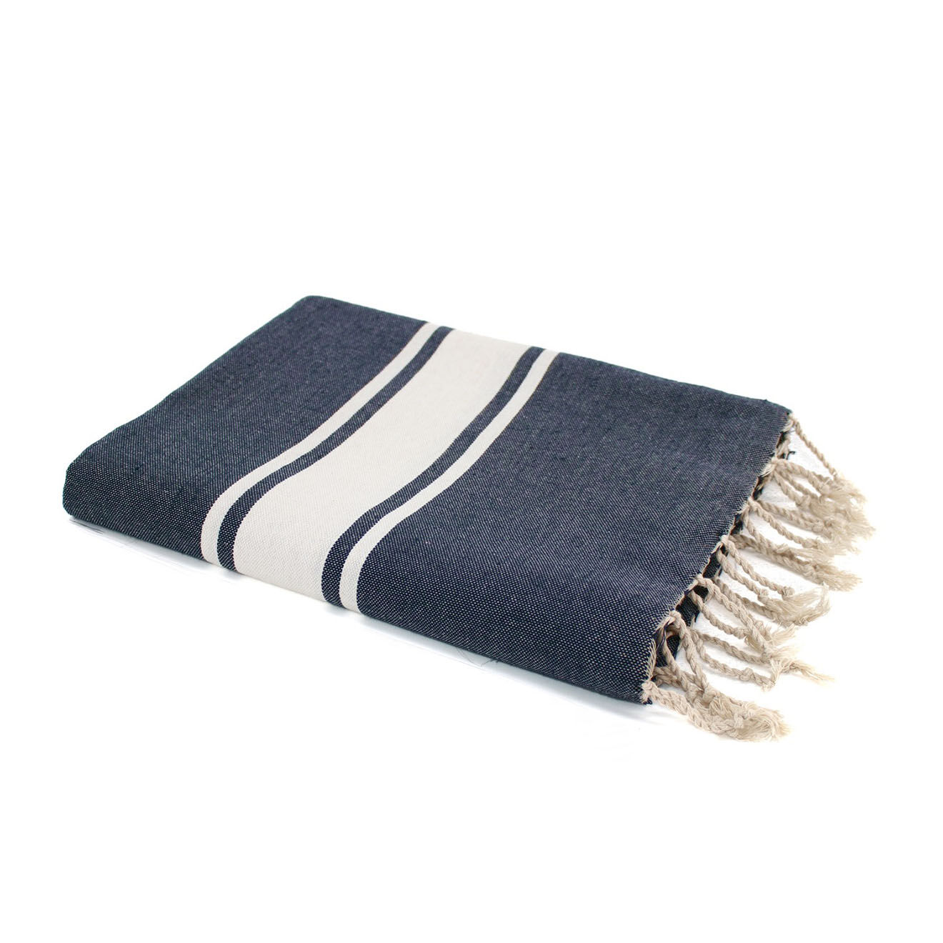 Febronie Fouta Traditionelle St Tropez bleu jean/blanc - 100x200 cm