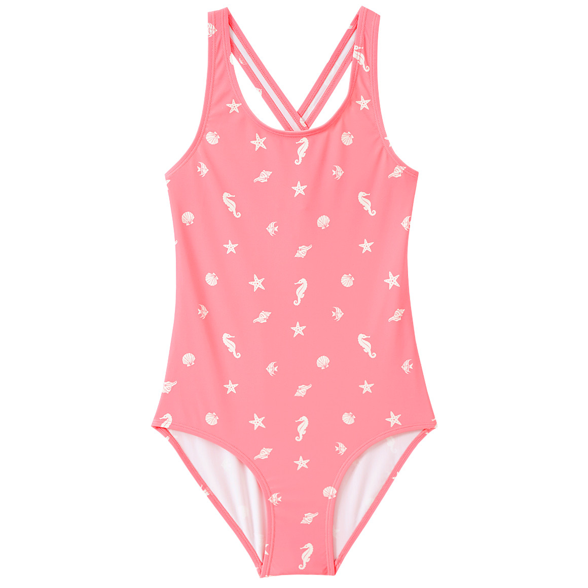 Famy Mädchen Badeanzug mit Meerestier-Allover rosa / weiss