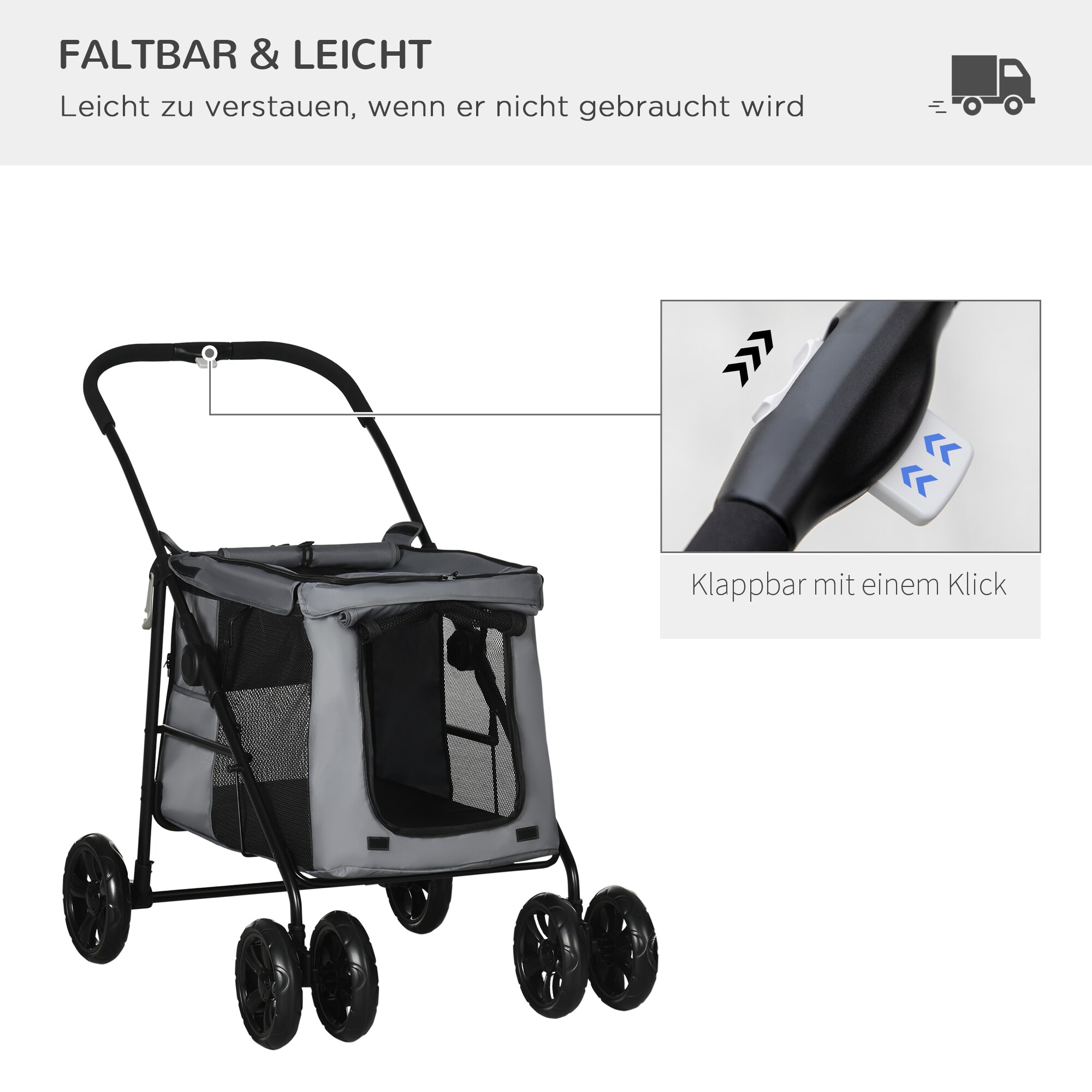 PawHut Hundewagen mit Kissen grau 102L x 62B x 105H cm