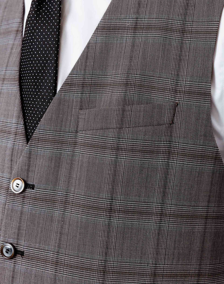 Gilet de costume à carreaux beiges 