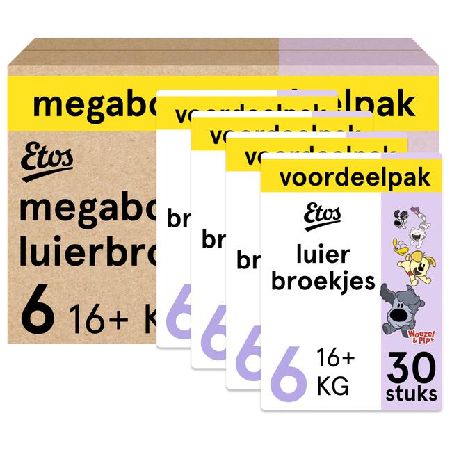 Etos Woezel & Pip Luierbroekjes XL Maat 6 16+ kg Megabox 4x30 stuks