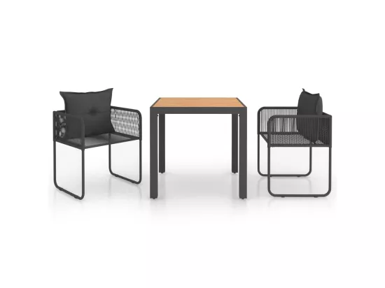 Salon de jardin 3 pcs PVC Résine tressée Noir et marron