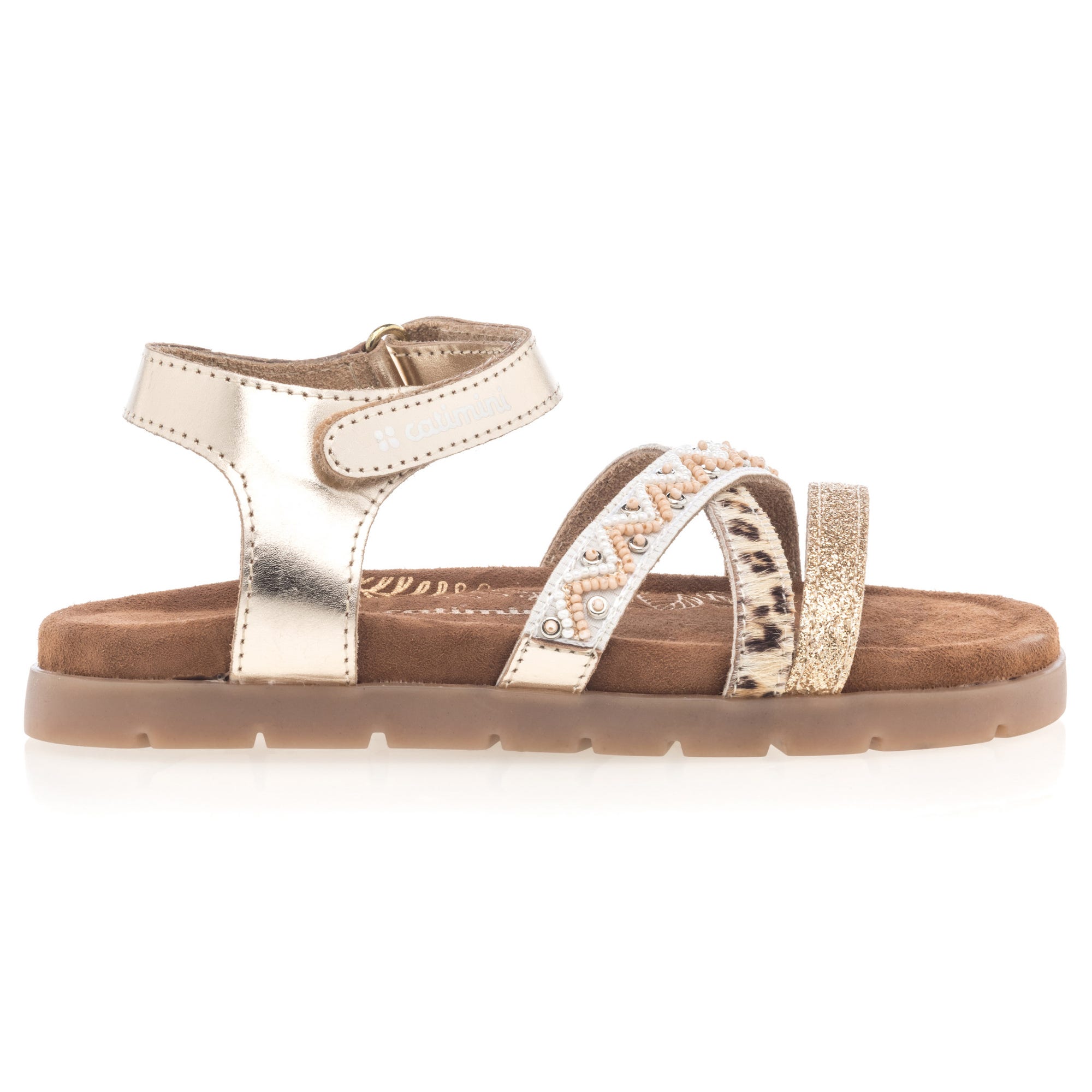 Mules semelle liège Fille en cuir or