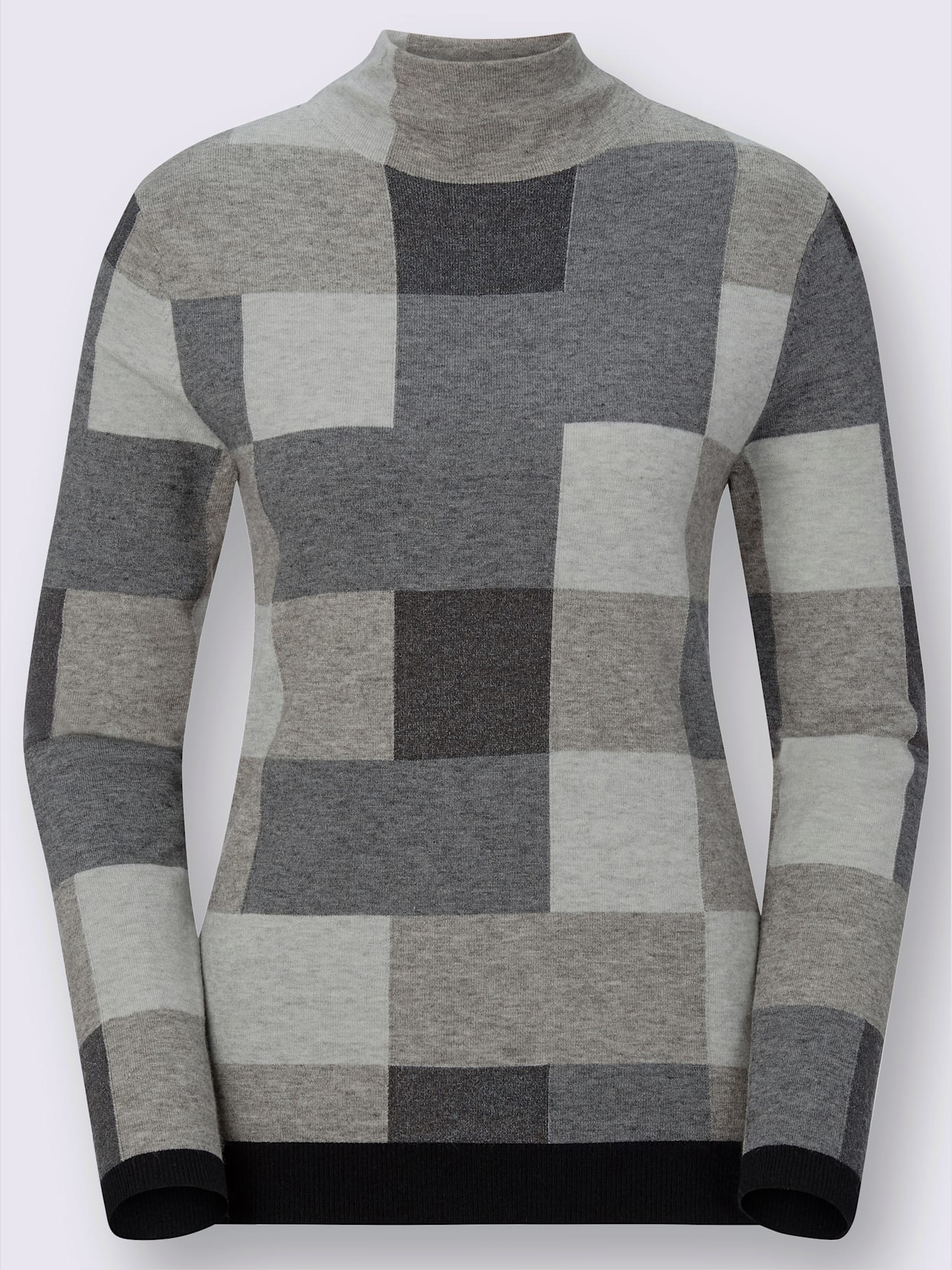 Pull femme à carreaux intarsia col montant