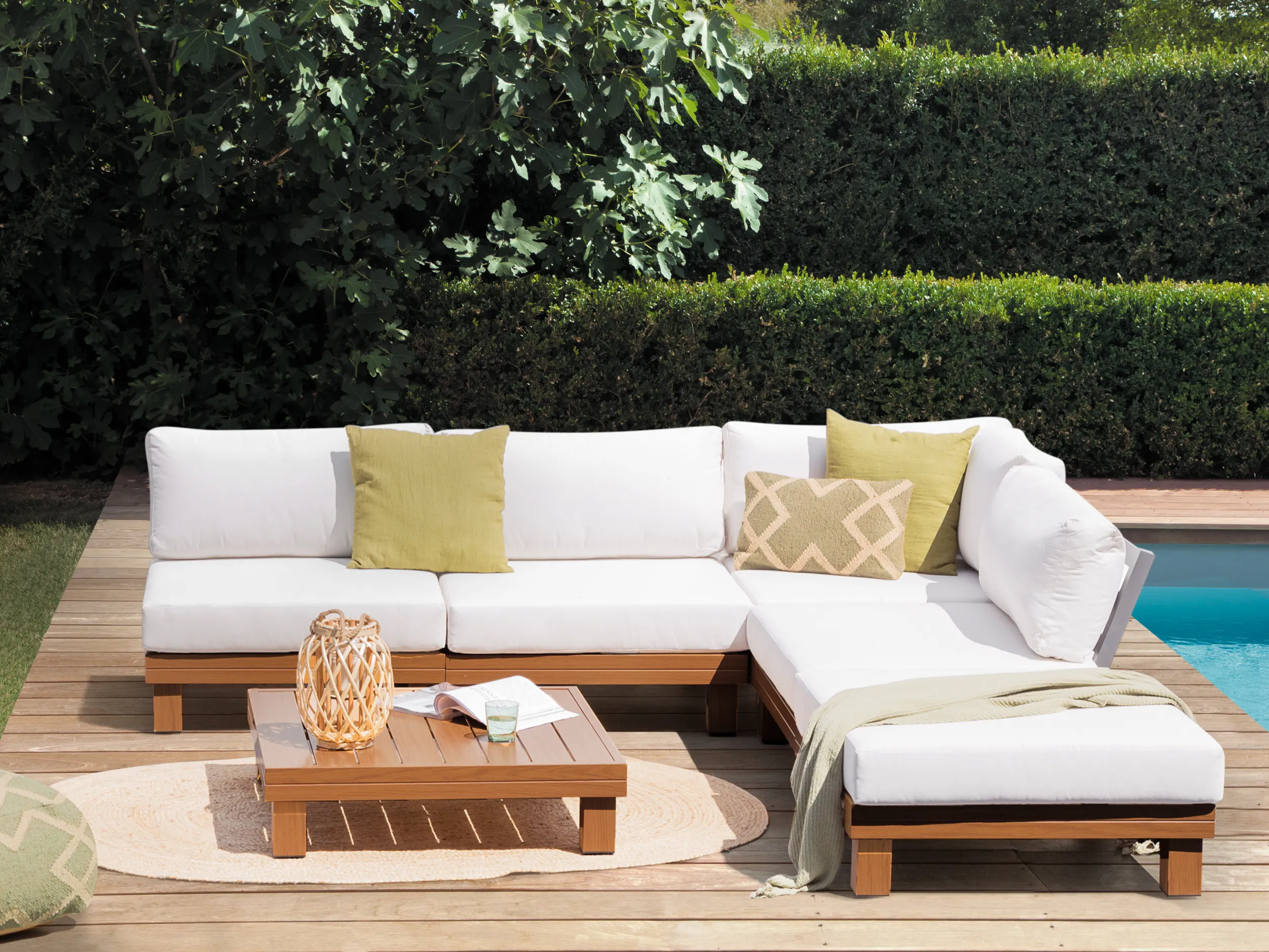 Tuin hoekloungeset met tafel 5-zits SANZA linkszijdig modulair Metaal Wit