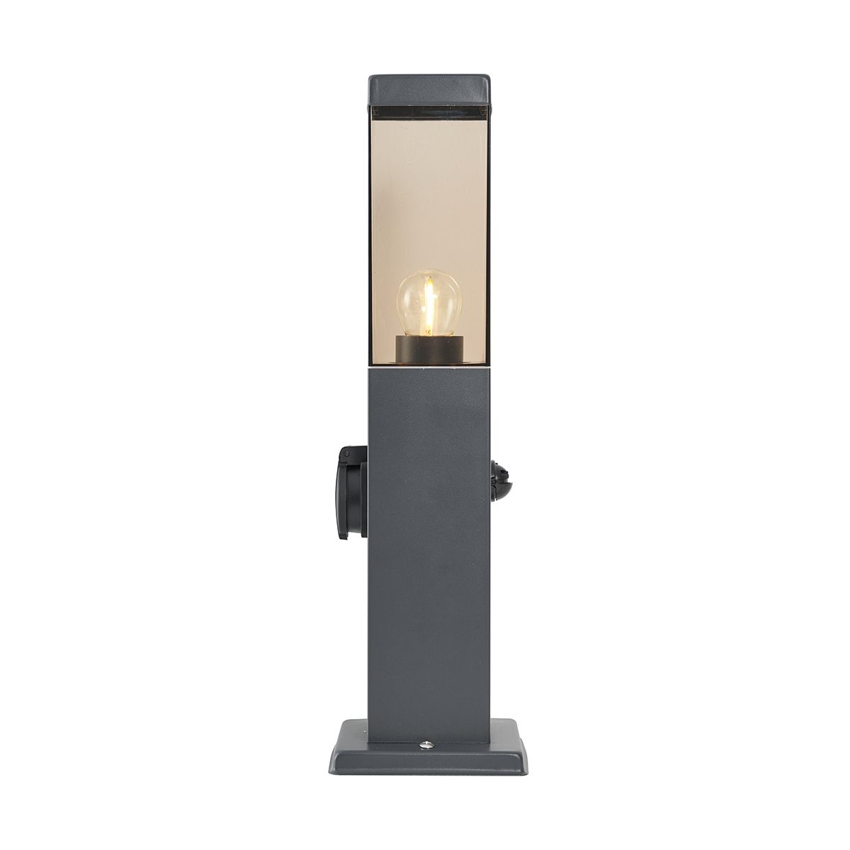 Buitenlamp donkergrijs met smoke glas 45cm IP44 met stopcontact en bewegingssensor - Malios