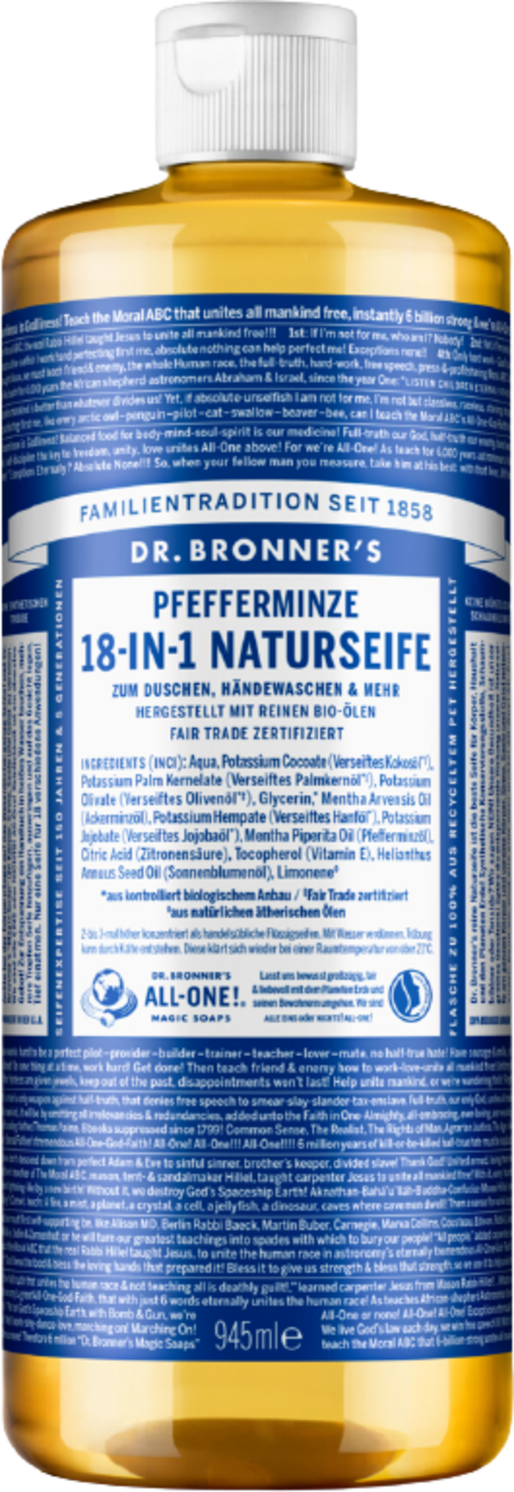 Dr. Bronner's  18in1 Naturseife Pfefferminze, 945 ml