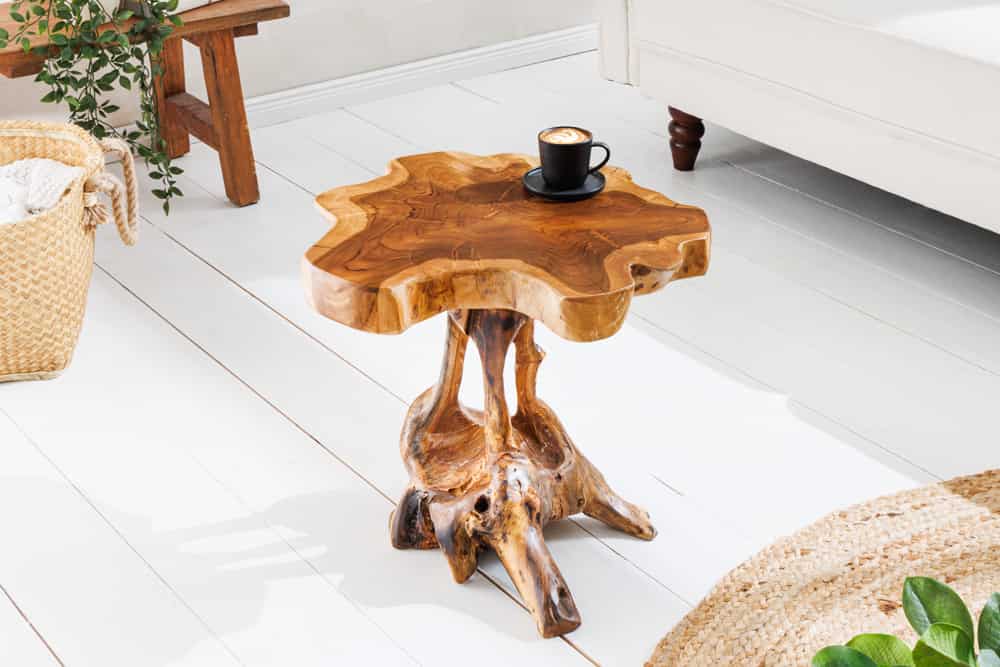 Massivholz Beistelltisch ROOT 40cm natur Teak aus Wurzelholz im Stelzen-Design