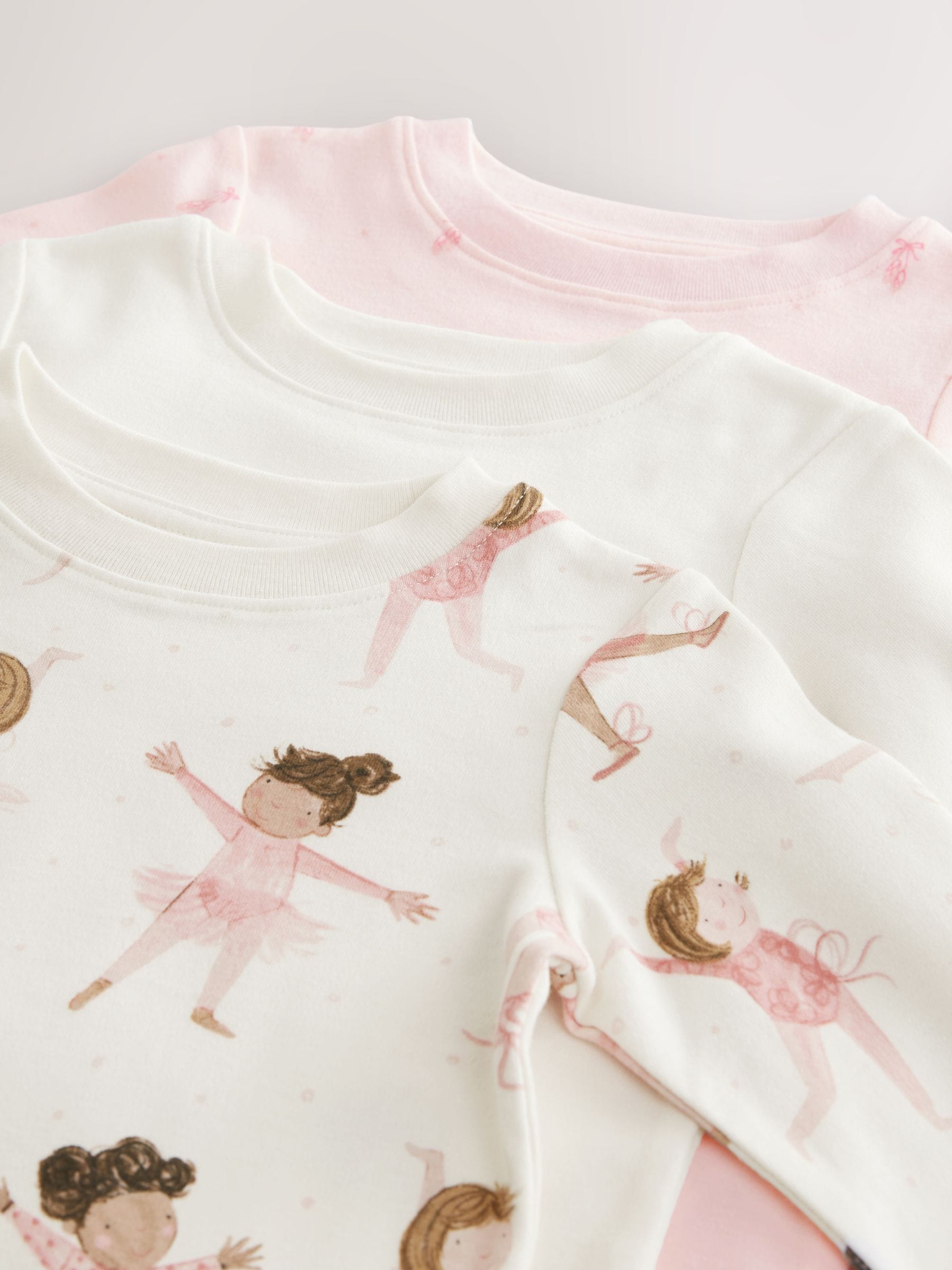 Roze/crème ballerina - Knus pyjama met lange mouwen 3 Pack (9maanden -12jaar)