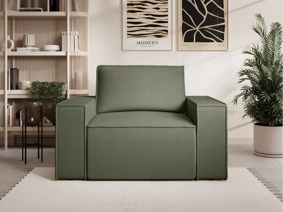 Fauteuil en tissu texturé vert AMELIA