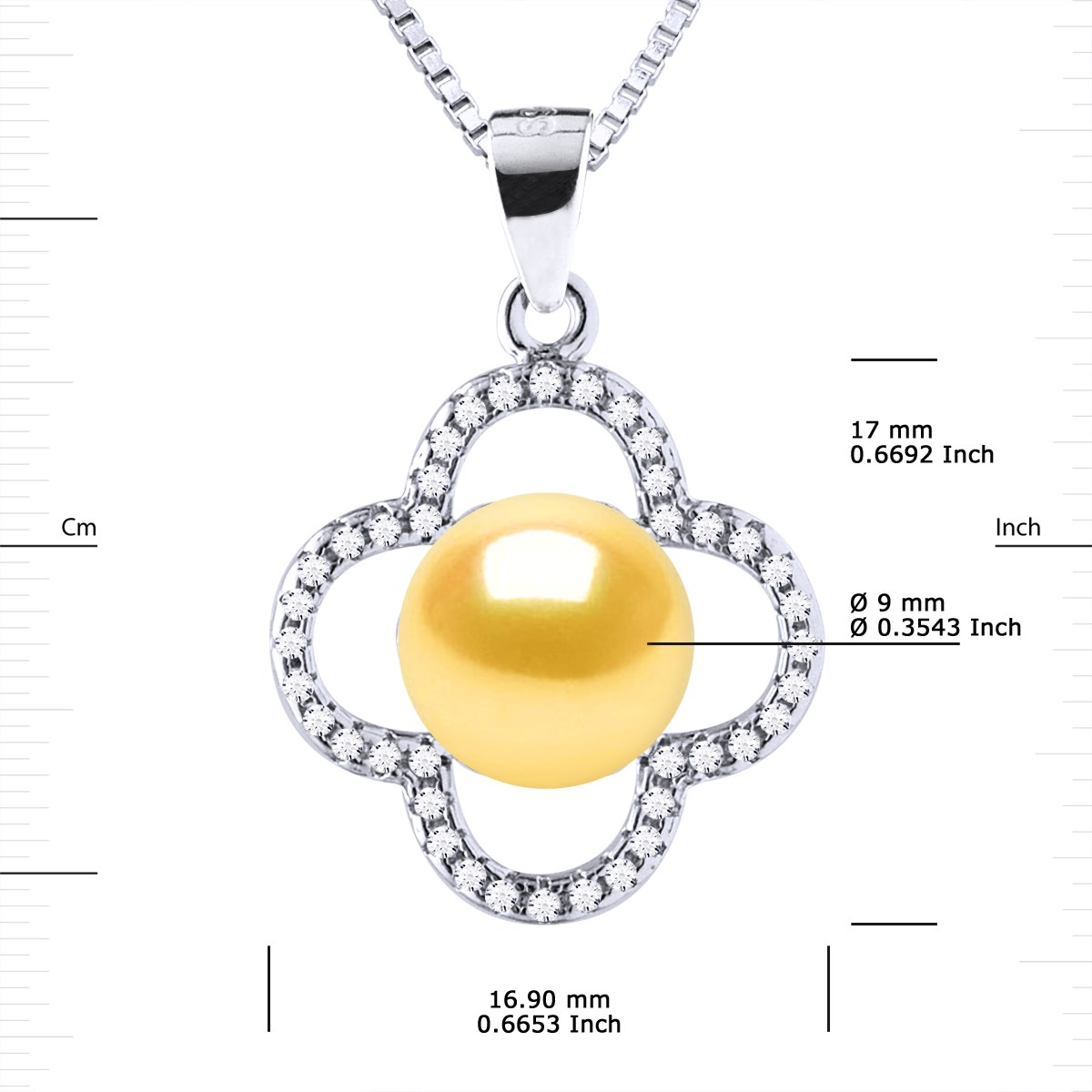 Collier TREFLE Perle d'Eau Douce 9-10 mm Dorée Argent 925