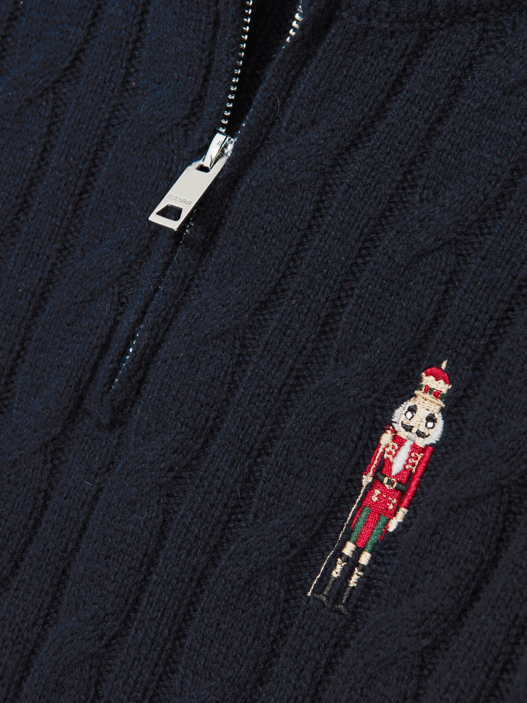 Donkerblauw - Reiss Nollaig Wool-Blend Half-Zip Nutcracker Jumper