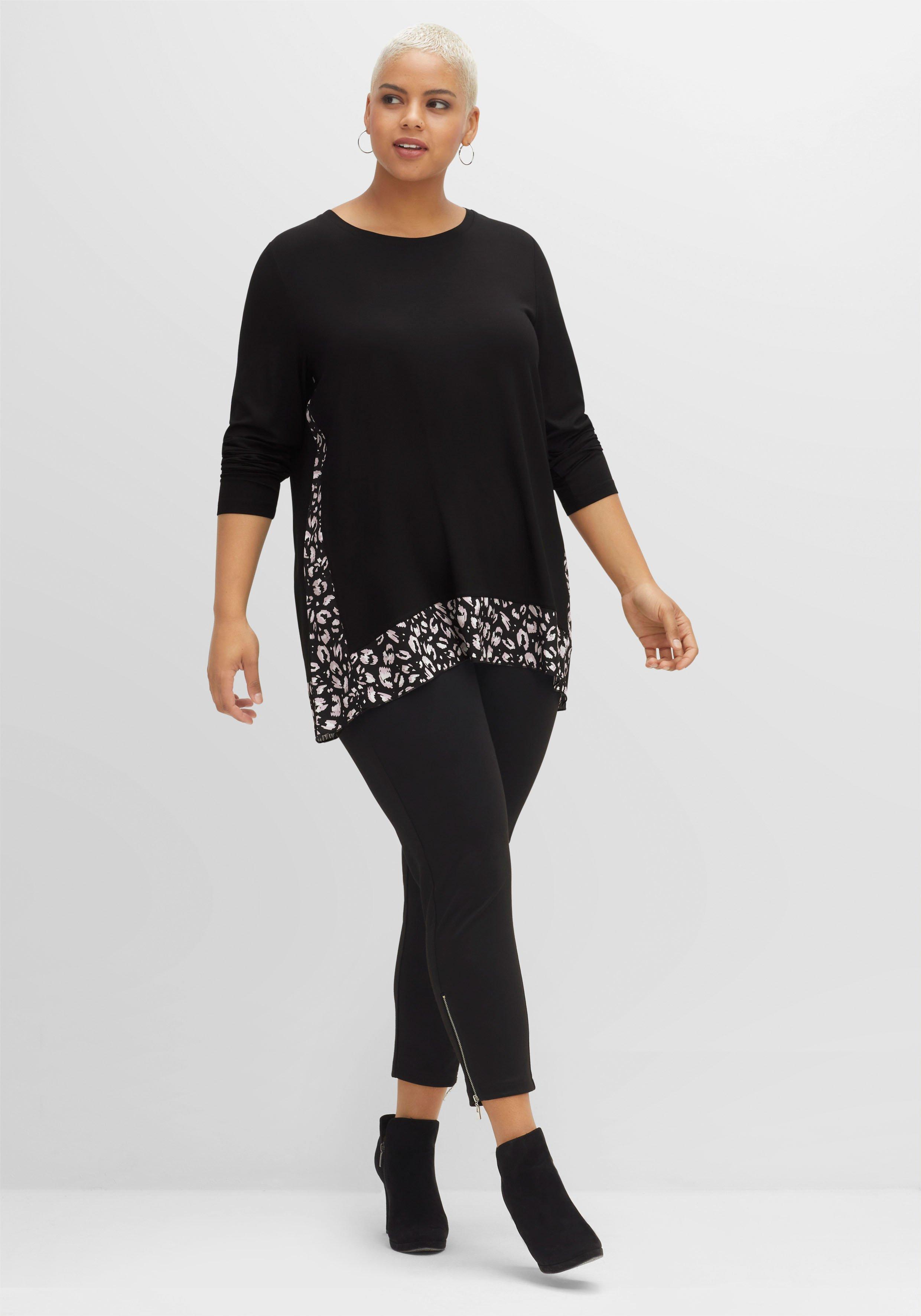 Longshirt mit floral bedruckten Einsätzen