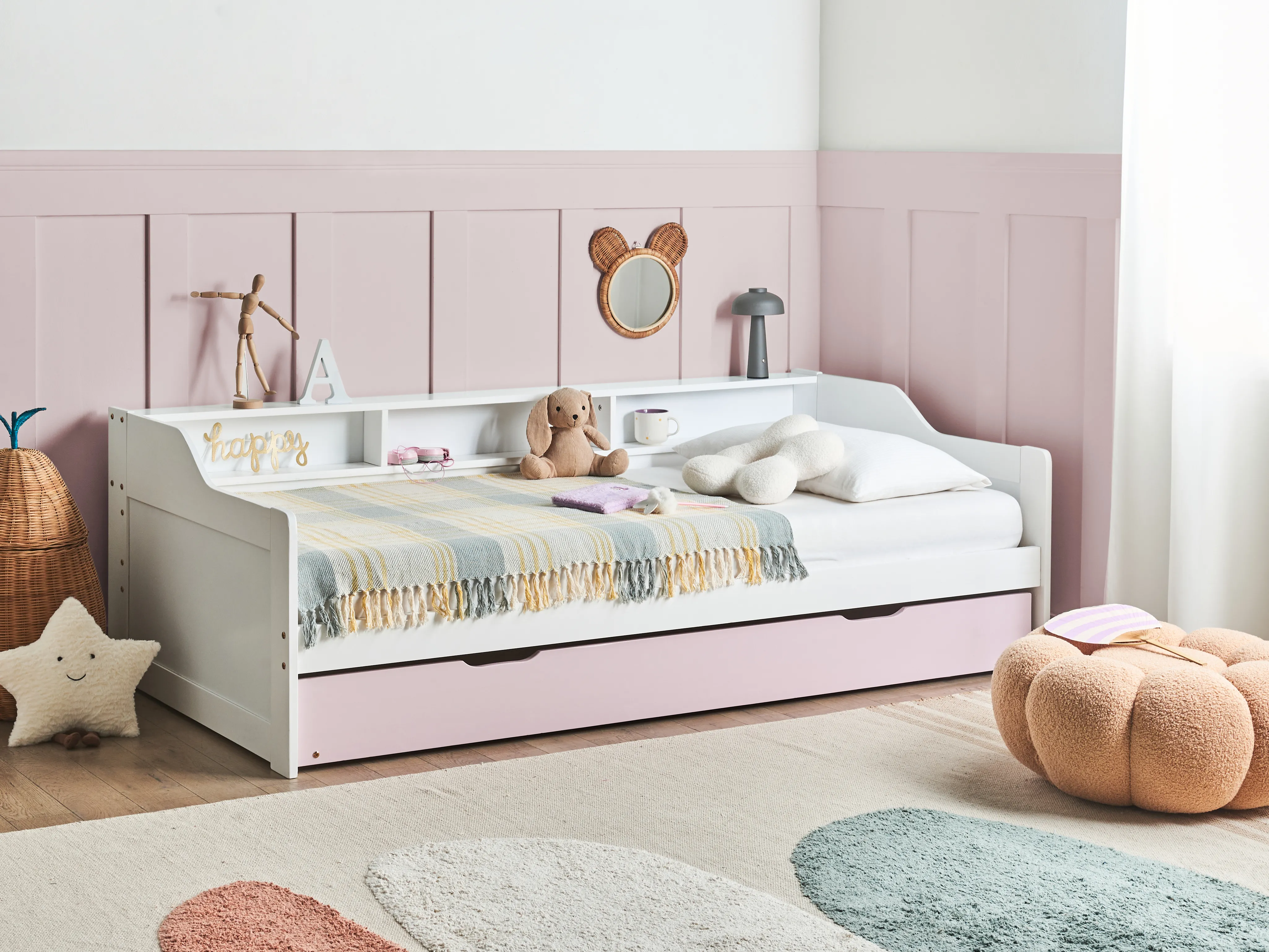 Onderschuifbed Dennenhout EDERN 90 x 200 cm Roze