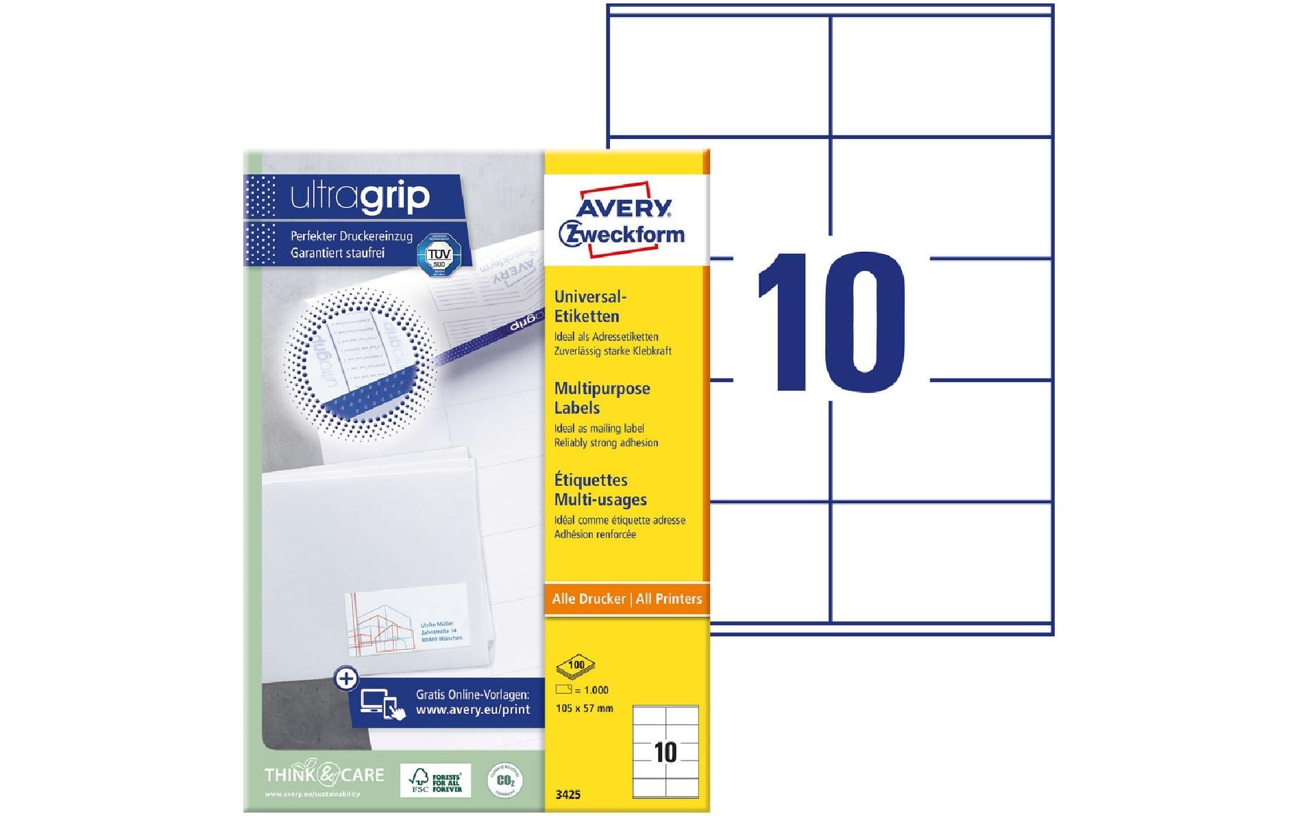 Universal-Etiketten 3425 105 x 57 mm, 100 BlattWeisse Adressaufkleber, permanent haftend