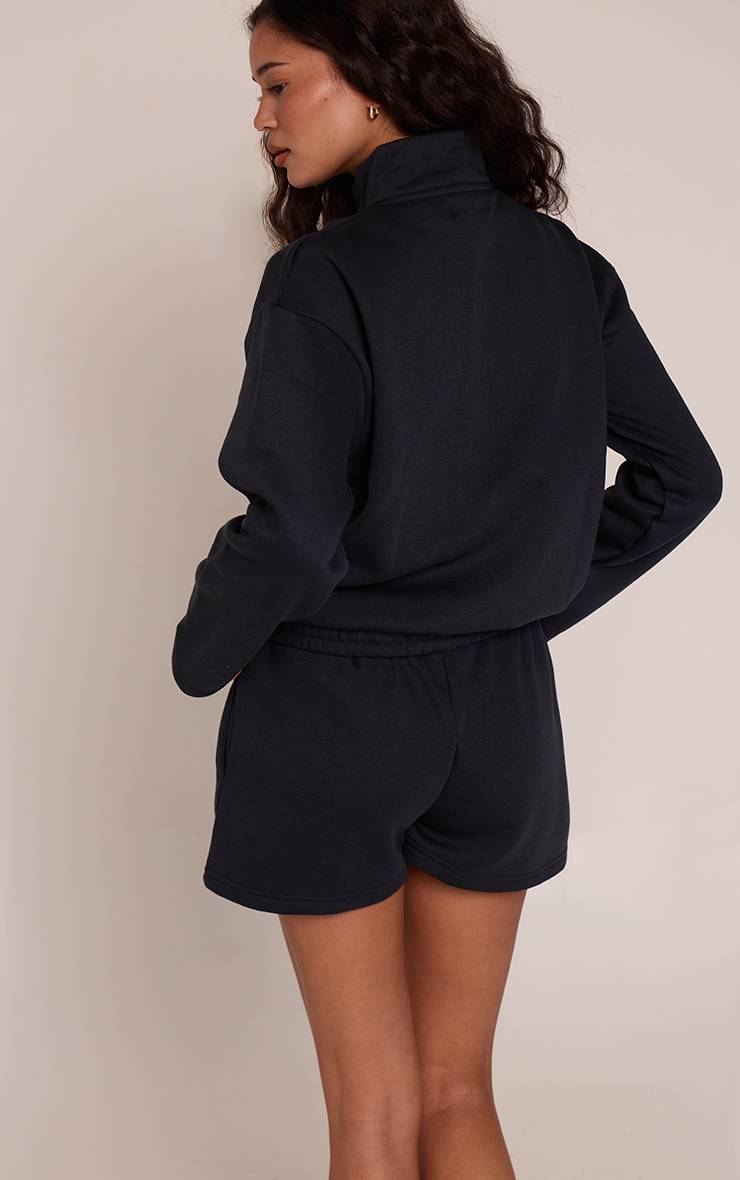 Bleu Marine Sweat-shirt À Col Cheminée Avec Cordon De Serrage Contrasté