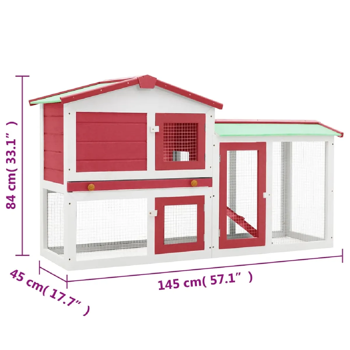 vidaXL Clapier d'extérieur Rouge et blanc 145x45x84 cm