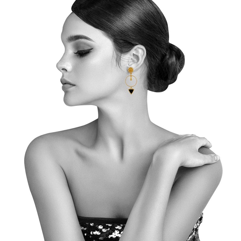 Boucles d'Oreilles Laiton Doré Cercle Goutte et Triangle Émaillé