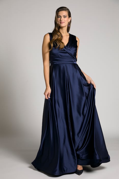 Abendkleid, drapiert, A-Linie, V-Ausschnitt, ärmellos