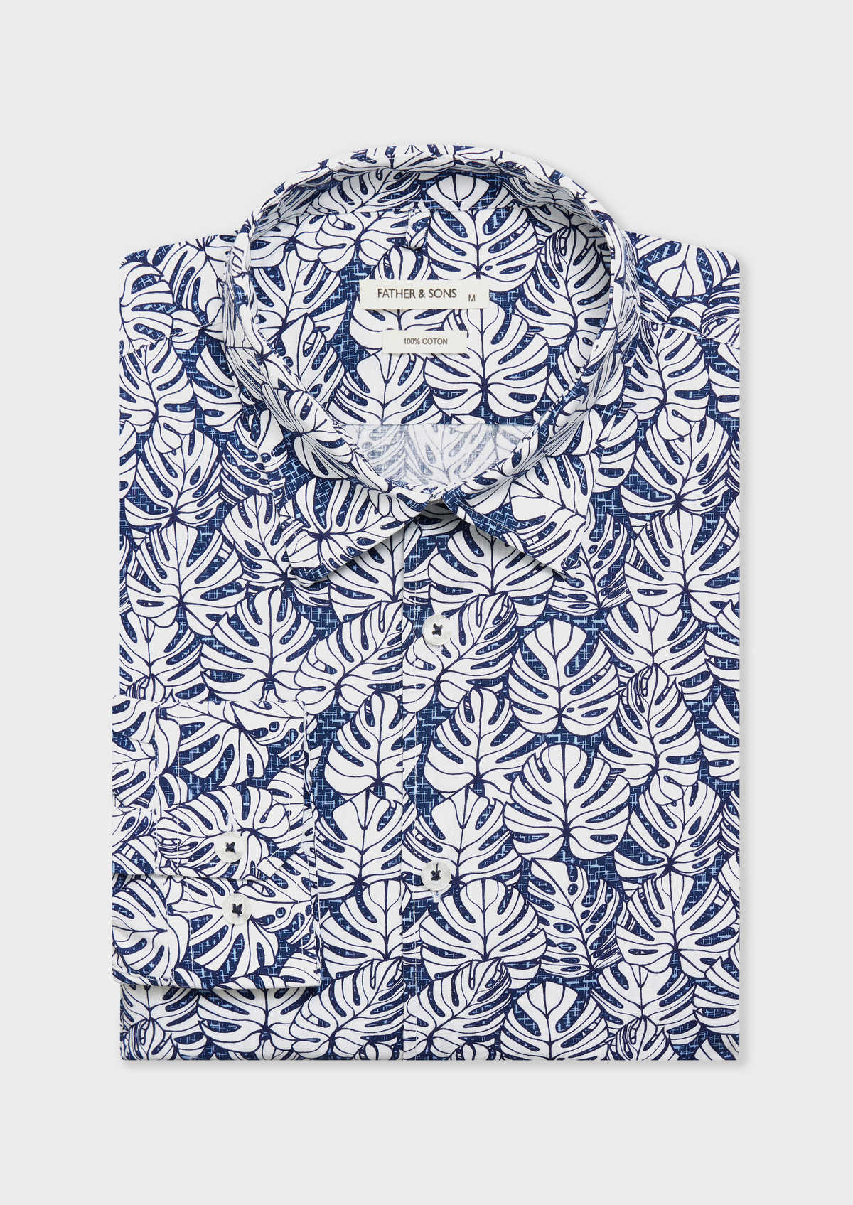 Chemise sport Slim en popeline de coton bleu jeans à motif fleuri blanc
